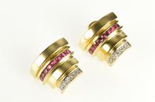 Load image into Gallery viewer, 14K Diamond Ruby Tiered Ornate French Back Earrings Yellow Gold