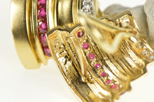 Load image into Gallery viewer, 14K Diamond Ruby Tiered Ornate French Back Earrings Yellow Gold