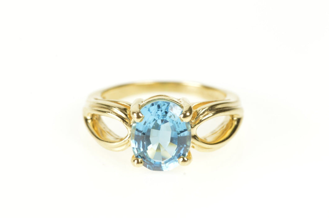 14K Oval Blue Topaz Solitaire Statement Cocktail Ring Size 6 Yellow Gold