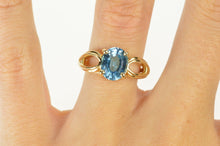 Load image into Gallery viewer, 14K Oval Blue Topaz Solitaire Statement Cocktail Ring Size 6 Yellow Gold