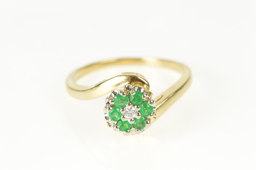 14K Emerald Diamond Floral Cluster Engagement Ring Size 7.5 Yellow Gold