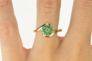 14K Emerald Diamond Floral Cluster Engagement Ring Size 7.5 Yellow Gold