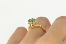 Load image into Gallery viewer, 14K Emerald Diamond Floral Cluster Engagement Ring Size 7.5 Yellow Gold