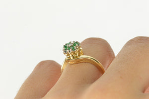 14K Emerald Diamond Floral Cluster Engagement Ring Size 7.5 Yellow Gold