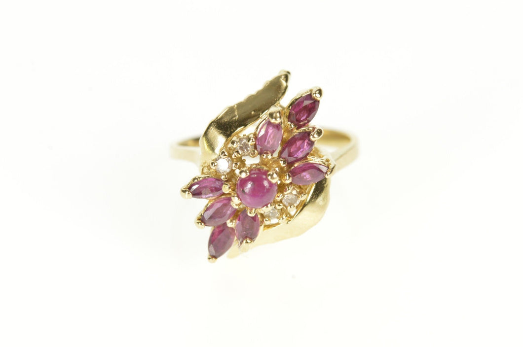 14K Marquise Ruby Diamond Bypass Cluster Cocktail Ring Size 4.75 Yellow Gold