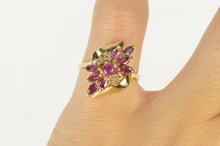 Load image into Gallery viewer, 14K Marquise Ruby Diamond Bypass Cluster Cocktail Ring Size 4.75 Yellow Gold
