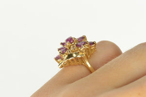 14K Marquise Ruby Diamond Bypass Cluster Cocktail Ring Size 4.75 Yellow Gold