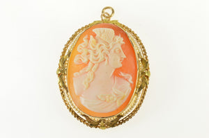 10K Victorian Seed Pearl Carved Lady Cameo Pendant/Pin Yellow Gold