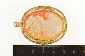 10K Victorian Seed Pearl Carved Lady Cameo Pendant/Pin Yellow Gold
