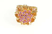 Load image into Gallery viewer, 14K Ruby Encrusted Ornate Leaf Cocktail Huge Ring Size 9.25 Yellow Gold