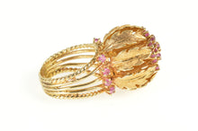 Load image into Gallery viewer, 14K Ruby Encrusted Ornate Leaf Cocktail Huge Ring Size 9.25 Yellow Gold