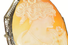 Load image into Gallery viewer, 14K Art Deco Ornate Carved Lady Cameo Filigree Pendant/Pin Yellow Gold