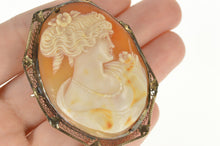 Load image into Gallery viewer, 14K Art Deco Ornate Carved Lady Cameo Filigree Pendant/Pin Yellow Gold