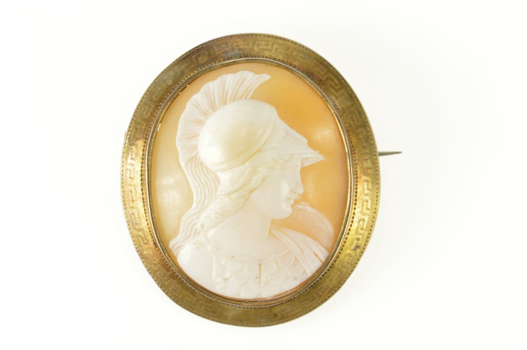 10K Victorian Greek Soldier Carved Cameo Pendant/Pin Yellow Gold