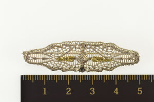 10K Art Deco Diamond Filigree Two Tone Leaf Ornate Pin/Brooch White Gold