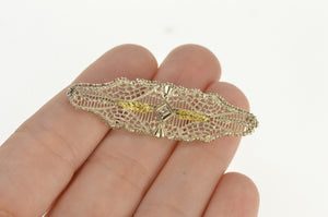 10K Art Deco Diamond Filigree Two Tone Leaf Ornate Pin/Brooch White Gold