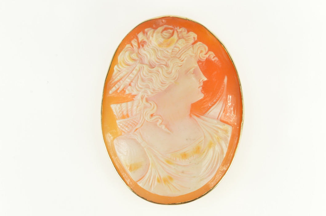 14K Victorian Carved Artemis Goddess Archer Cameo Pendant/Pin Yellow Gold
