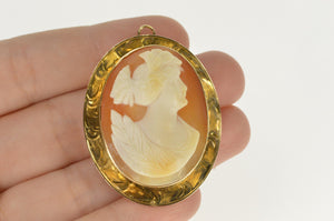 10K Etched Design Victorian Carved Lady Cameo Pendant/Pin Yellow Gold