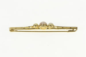14K Pearl Diamond Accent Ornate Retro Bar Pin/Brooch Yellow Gold