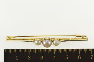 14K Pearl Diamond Accent Ornate Retro Bar Pin/Brooch Yellow Gold