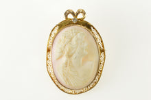 Load image into Gallery viewer, 10K Retro Carved Cameo Diamond Accent Filigree Pendant/Pin Yellow Gold