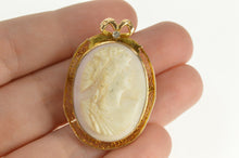 Load image into Gallery viewer, 10K Retro Carved Cameo Diamond Accent Filigree Pendant/Pin Yellow Gold