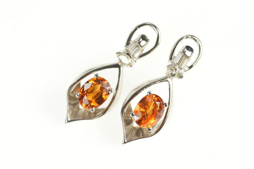 14K 1.79 Ctw Mexican Fire Opal Diamond Dangle Earrings White Gold