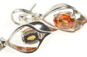 14K 1.79 Ctw Mexican Fire Opal Diamond Dangle Earrings White Gold