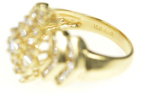 14K 1.35 Ctw Diamond Elegant Cluster Statement Ring Size 7.5 Yellow Gold
