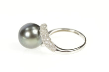 Load image into Gallery viewer, 14K Pave Diamond Tahitian Pearl Bypass Cocktail Ring Size 7 White Gold