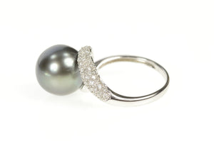 14K Pave Diamond Tahitian Pearl Bypass Cocktail Ring Size 7 White Gold