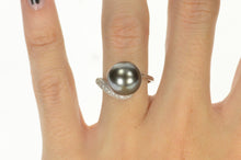 Load image into Gallery viewer, 14K Pave Diamond Tahitian Pearl Bypass Cocktail Ring Size 7 White Gold