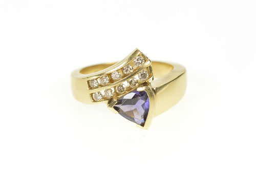 10K 0.90 Ctw Trillion Amethyst Diamond Bypass Ring Size 7.25 Yellow Gold