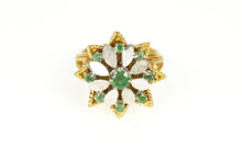 Load image into Gallery viewer, 18K Retro Two Tone Emerald Floral Rope Cocktail Ring Size 6.25 Yellow Gold