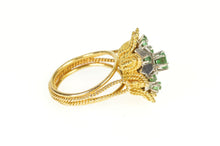 Load image into Gallery viewer, 18K Retro Two Tone Emerald Floral Rope Cocktail Ring Size 6.25 Yellow Gold