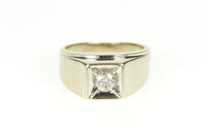 14K 0.58 Ct Men's Diamond Solitaire Squared Wedding Ring Size 9.5 White Gold