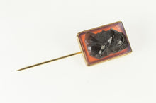 Load image into Gallery viewer, 10K Carved Onyx Soldier Cameo Squared Ornate Stick Pin Yellow Gold