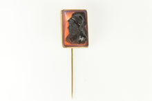 Load image into Gallery viewer, 10K Carved Onyx Soldier Cameo Squared Ornate Stick Pin Yellow Gold