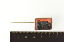 Load image into Gallery viewer, 10K Carved Onyx Soldier Cameo Squared Ornate Stick Pin Yellow Gold