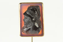 Load image into Gallery viewer, 10K Carved Onyx Soldier Cameo Squared Ornate Stick Pin Yellow Gold