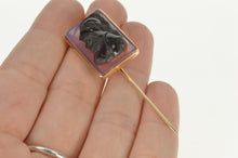 Load image into Gallery viewer, 10K Carved Onyx Soldier Cameo Squared Ornate Stick Pin Yellow Gold