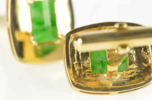 18K Retro Jade Ornate Rounded Men's Cuff Links Yellow Gold