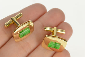 18K Retro Jade Ornate Rounded Men's Cuff Links Yellow Gold