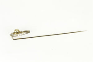 18K Pearl Black Enamel Art Deco Decorative Stick Pin White Gold