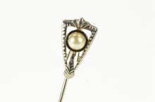 Load image into Gallery viewer, 18K Pearl Black Enamel Art Deco Decorative Stick Pin White Gold