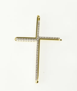 18K Diamond Inset Ornate Cross Christian Faith Pendant Yellow Gold