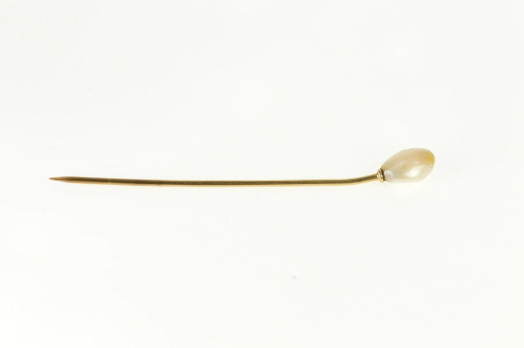 14K Victorian Pearl Inset Boutonniere Wedding Stick Pin Yellow Gold