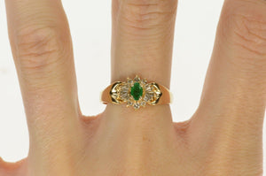 14K Oval Emerald Diamond Halo Engagement Ring Size 8.75 Yellow Gold