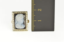 Load image into Gallery viewer, 10K Art Deco Two Tone Black Onyx Carved Cameo Ring Size 2.25 Yellow Gold