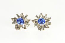 Load image into Gallery viewer, Gold Filled 1960&#39;s Sim. Sapphire Floral Screw Back Earrings